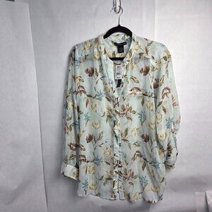 Preswick & Moore Women's 1X Long Sleeve Shirt - Light Blue Floral